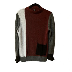 Foil Wool Blend Mock neck-cuff sleeve-color block sweater- Size M